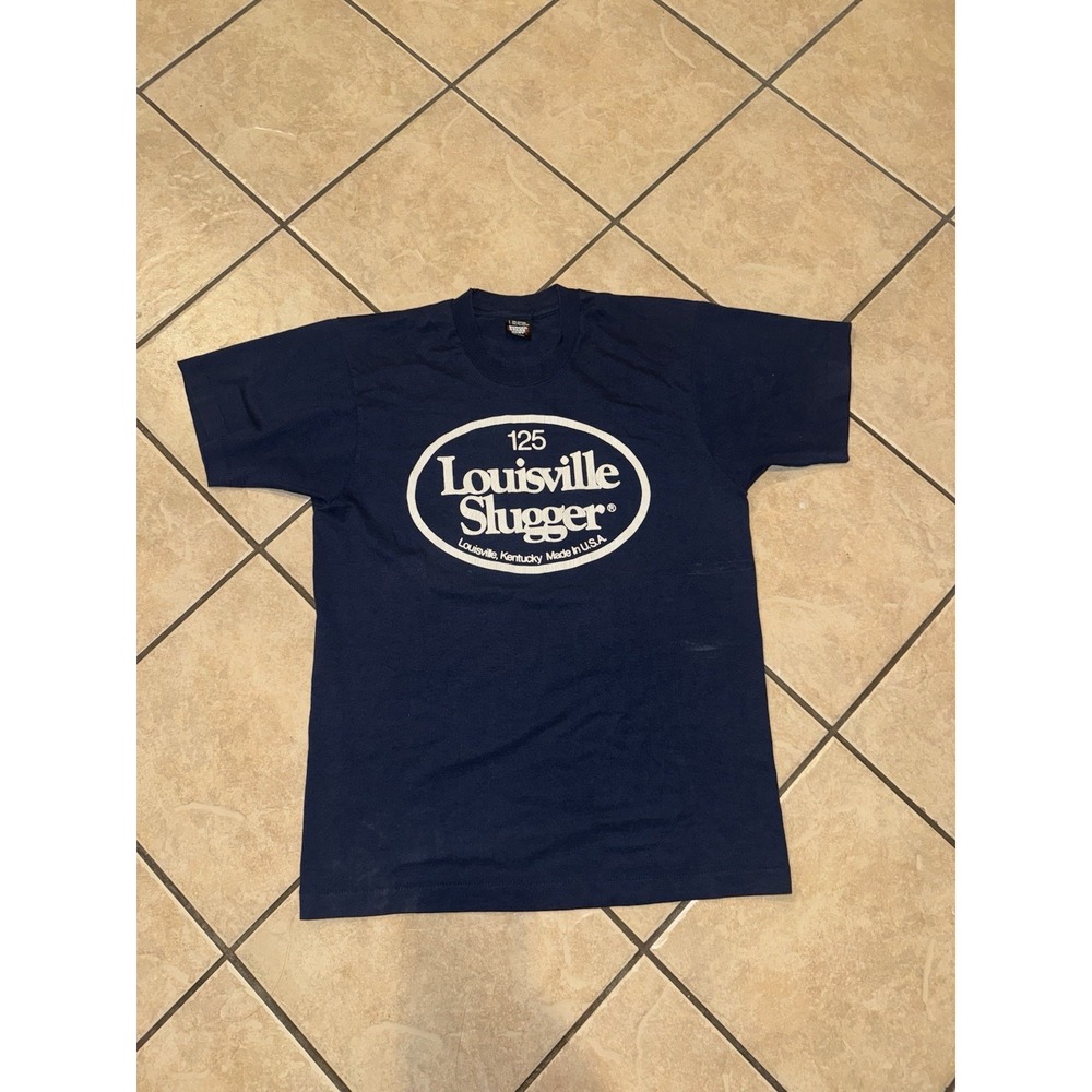 Vintage Louisville Slugger 125 Logo T-Shirt Screen Stars Best USA Made L Blue